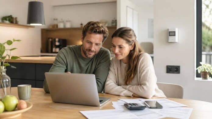 Stromanbieter wechseln am Laptop im modernen Zuhause